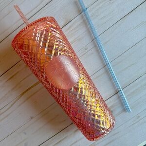 2022 Iridescent Rose Gold 24 oz Venti Cup Jeweled Cut Tumbler